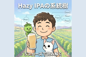 Hazy IPAの系統樹 — 偶然から白い革命まで、5フェーズで読み解く