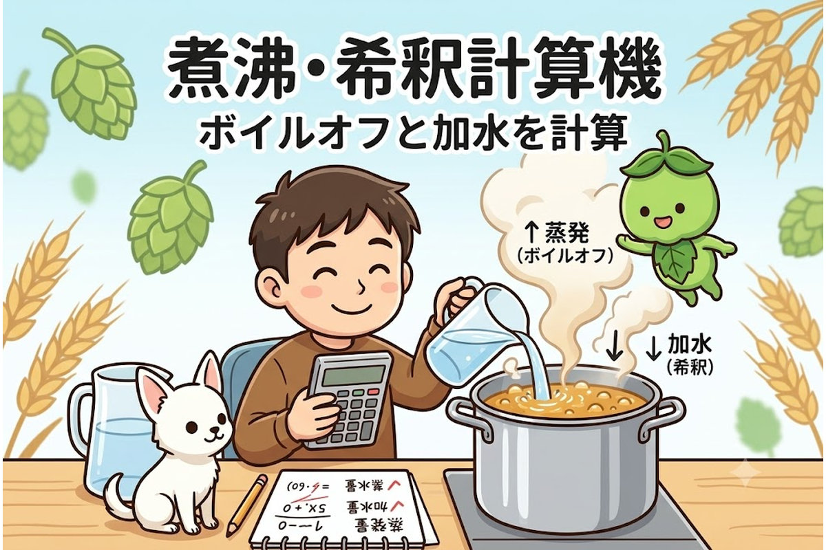 ボイルオフと加水を計算する煮沸・希釈計算機