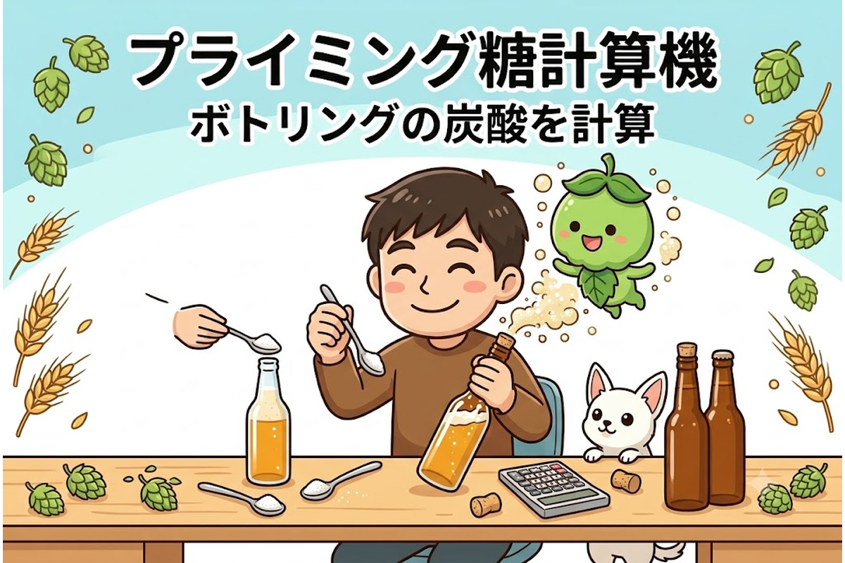 ボトリングの炭酸ガス量を決めるプライミング糖計算機
