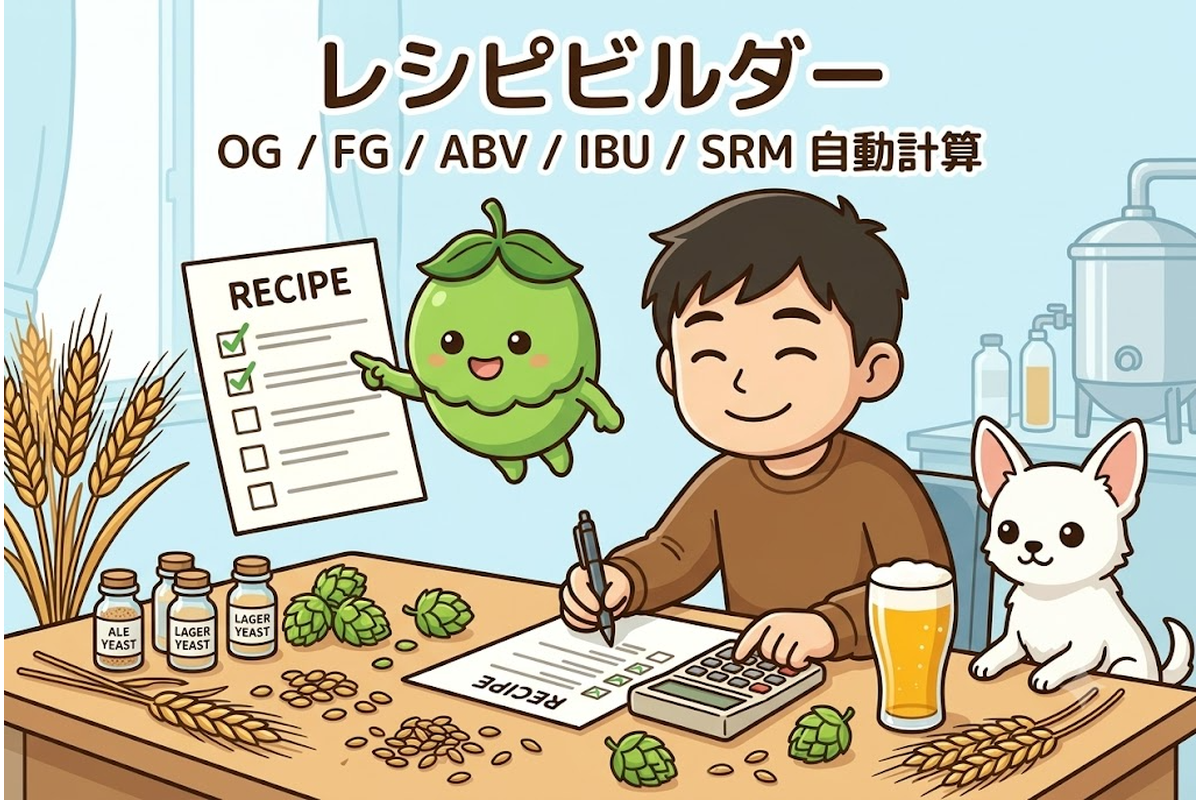 OG/FG/ABV/IBU/SRMを自動計算するビールレシピビルダー